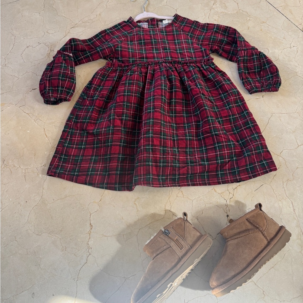 Chelsea & Violet Red and Green Plaid Kids Dress